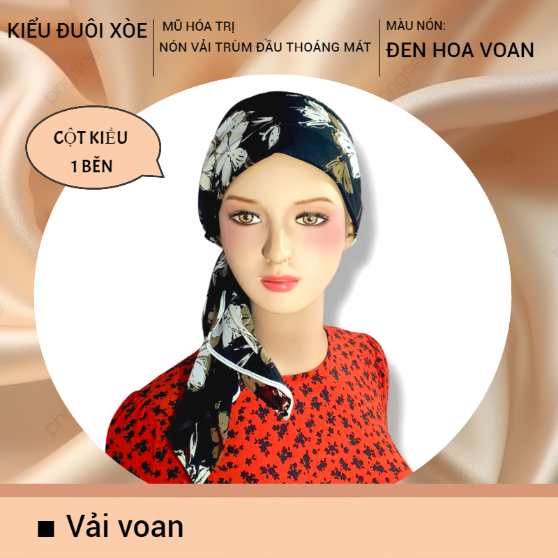 [KIỂU ĐUÔI XÒE] [VẢI VOAN] Nón vải trùm đầu, khăn đội đầu, mũ ung thư, chemo hat, khăn quấn nhiều kiểu, nón hóa trị