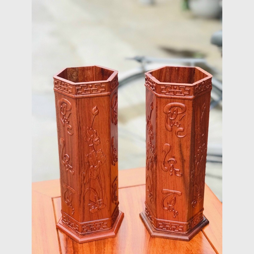 Ống đựng nhang, ống cắm hương, cắm nhang, ống hương hình lục giác cát tường chạm hoa sen thanh tịnh và chữ Phúc Lộc Thọ. Hàng loại 1, giá tại xưởng, không qua trung gian
