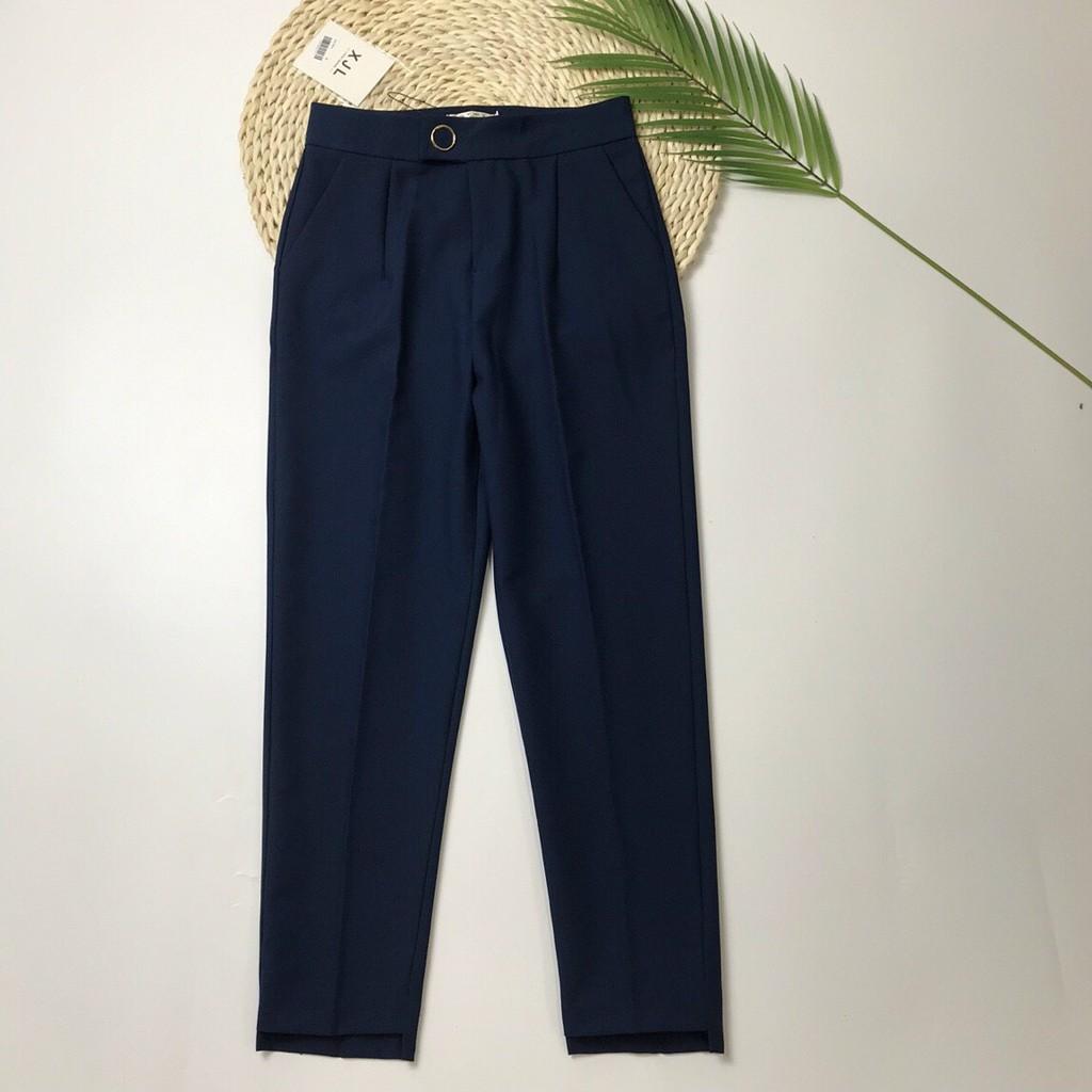Quần baggy gấu lệchQuần nữ công sở khuy tròn 3 màu chất vitex mịn dầy sành điệu cho nữ