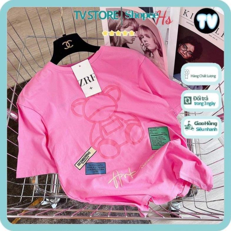 Áo thun nữ TVSTORE Áo phông gấu in màu hồng HS6 cotton mát form rộng unisex nhiều màu