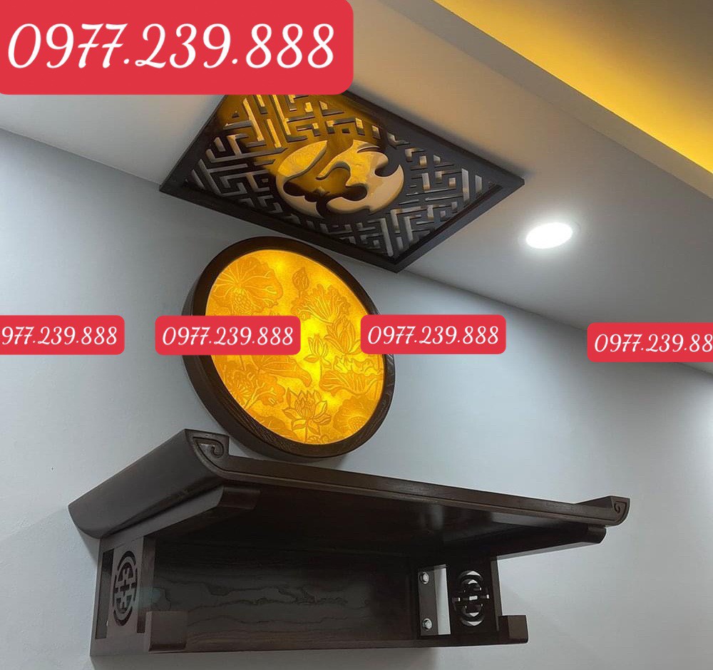 Bàn thờ treo gỗ sồi 61cm full bộ