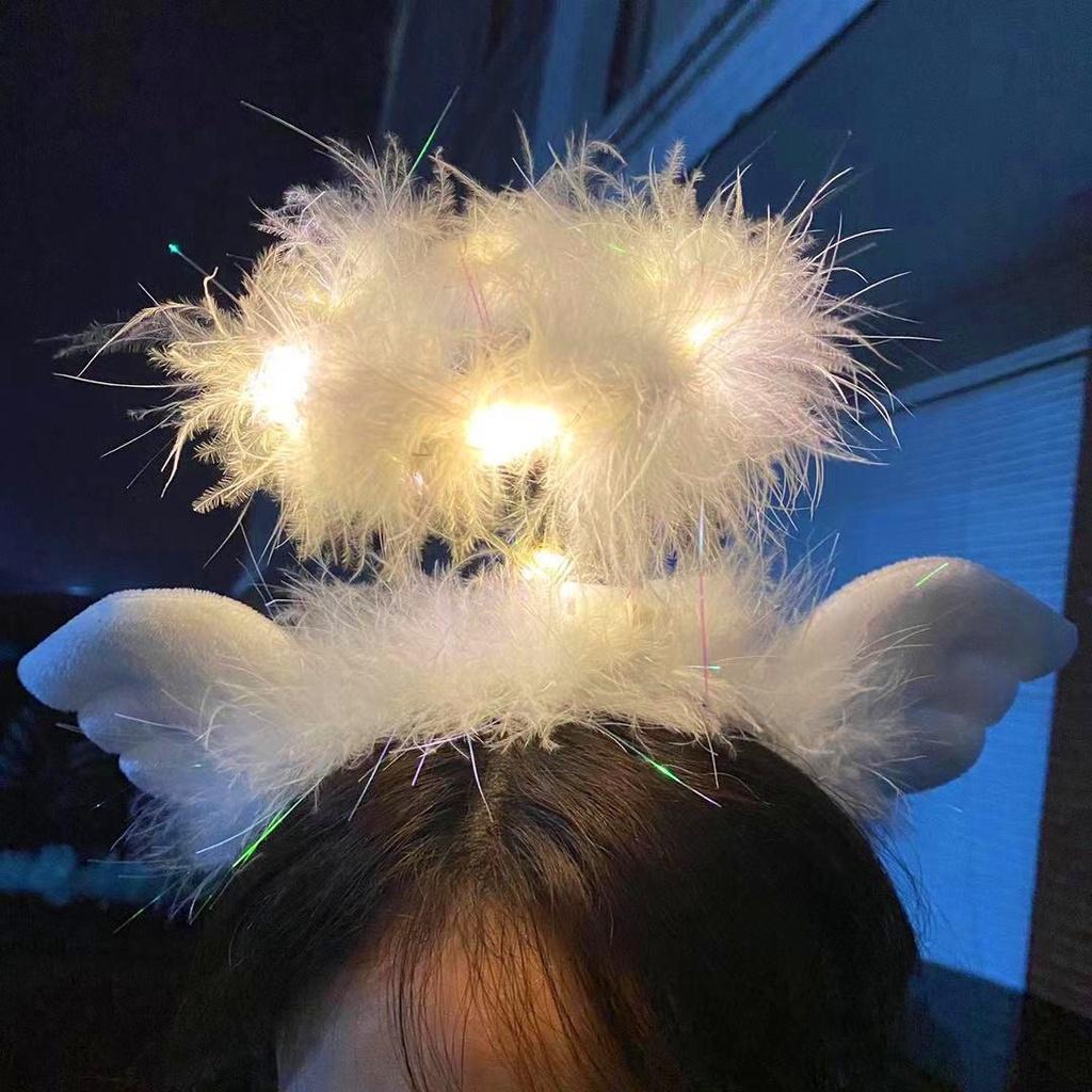 Băng đô PHÁT SÁNG cài tóc trang trí sừng tuần lộc có đèn LED vàng ấm áp hồng