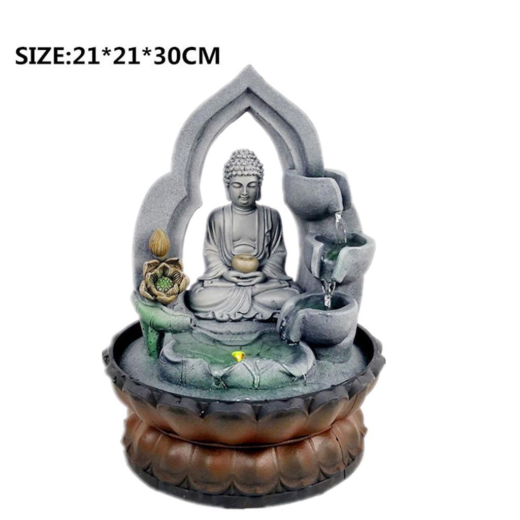 Fountain Buddha Desktop Waterfall Ornament Yoga Figurine Statue Decor