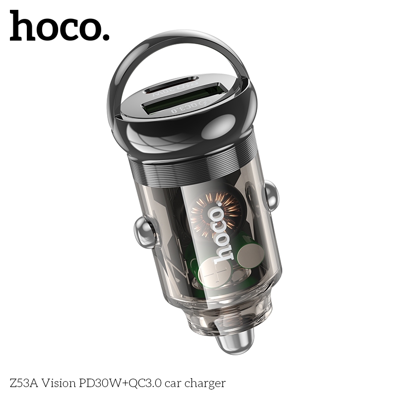 Tẩu sạc 30W (Type C + USB) Hoco Z53a nhỏ gọn sạc nhanh cho điện thoại Samsung/ iP/ Xiaomi _ Hàng chính hãng