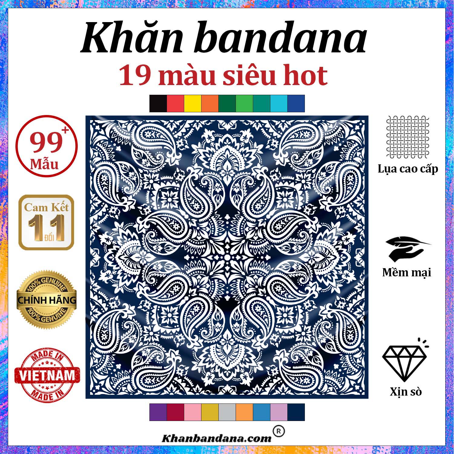 Khăn bandana nam - 19 màu chính hãng - Khăn Bandana, Turban, Hiphop, Choàng, cột, croptop, chain