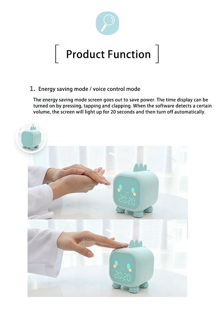 Xiaomi Đồng hồ báo thức Led Hoạt hình Điều khiển bằng giọng nói Có hẹn giờ Ánh sáng ban đêm Đào tạo giấc ngủ cho trẻ em với màn hình hiển thị nhiệt độ