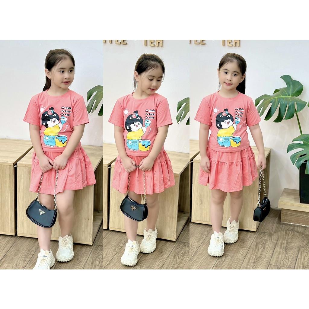 Đồ bộ bé gái, Bộ cộc tay quần giả váy cho bé gái từ 8-25kg chất cotton hàng xuất mềm mịn mát