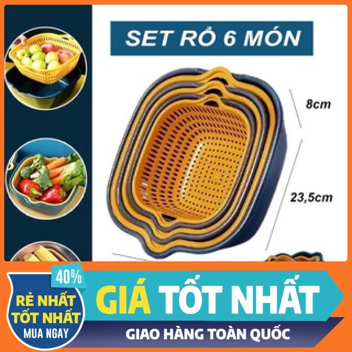 Rổ nhựa chữ nhật đựng đồ kèm chậu (bộ 3 thau, 3 rổ)