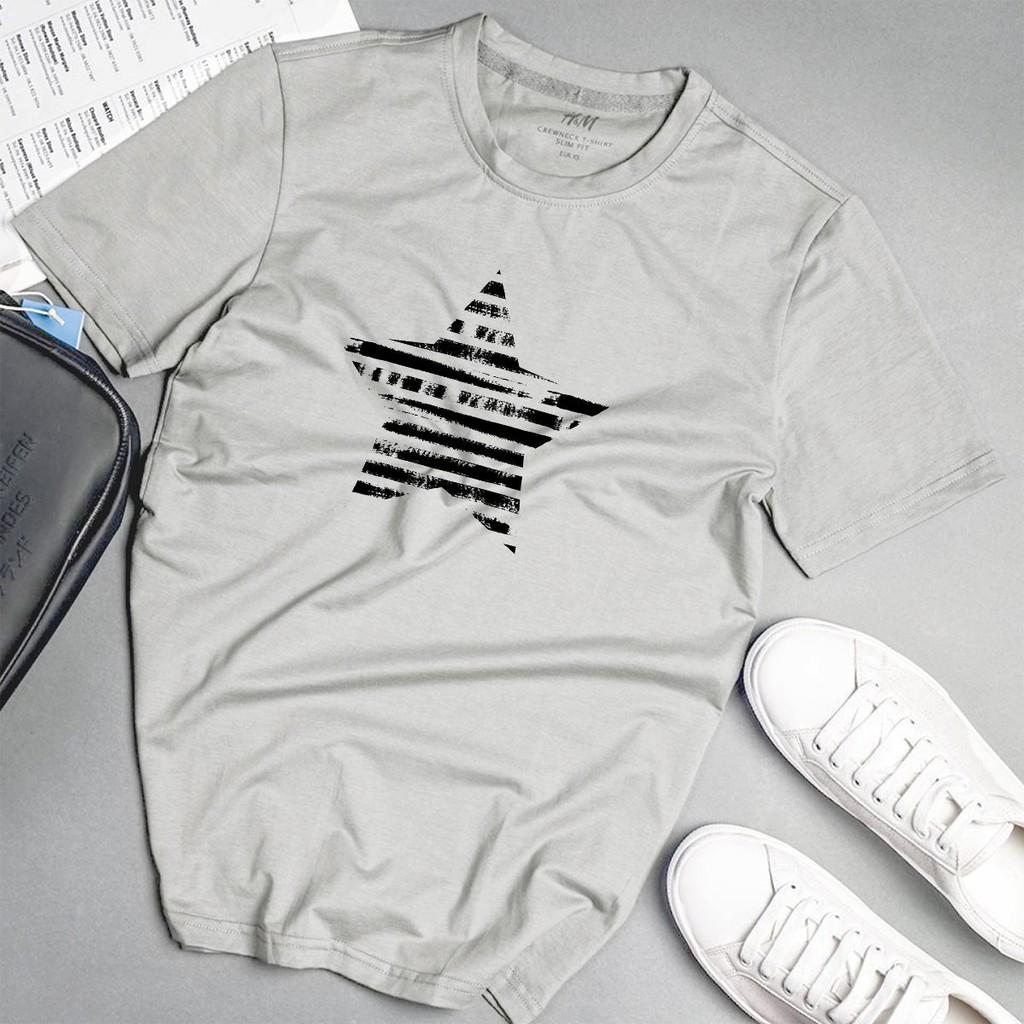 Áo phông nam ngôi sao sọc phong cách unisex màu xám