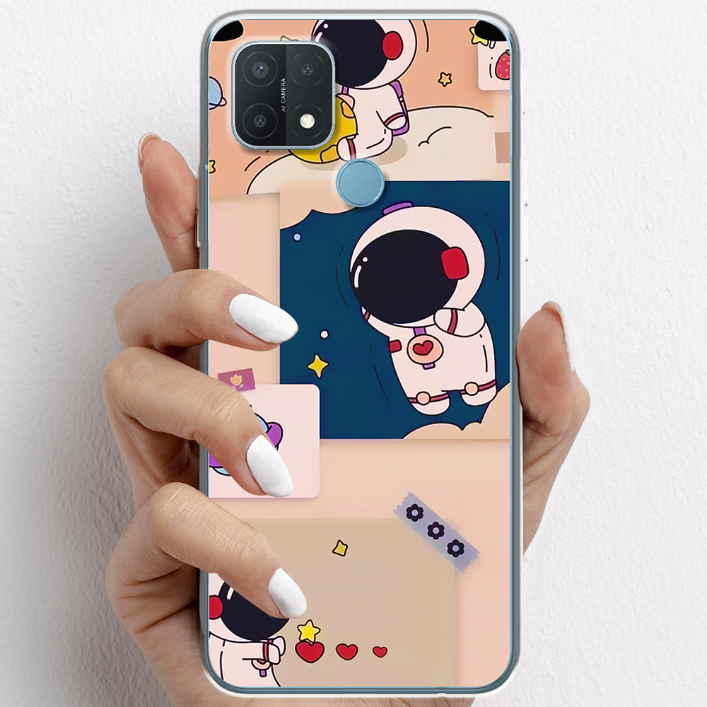 Ốp lưng cho Oppo A15, Oppo A15s nhựa TPU mẫu Phi hành gia nền cam