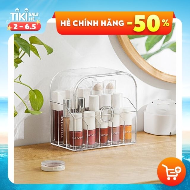 Hộp Đựng Mỹ Phẩm - Son Môi Trong Suốt Để Bàn 15 Ngăn