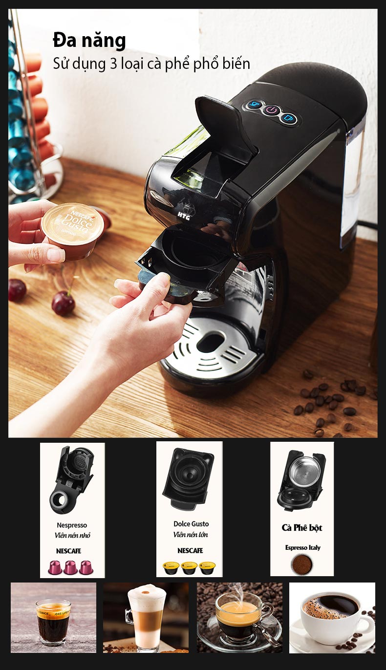 Máy pha cà phê viên nén Stelang ST504 3 trong 1, dùng được cà phê bột và Dolce Gusto, Nespresso, áp suất 19 bar hàng chính hãng