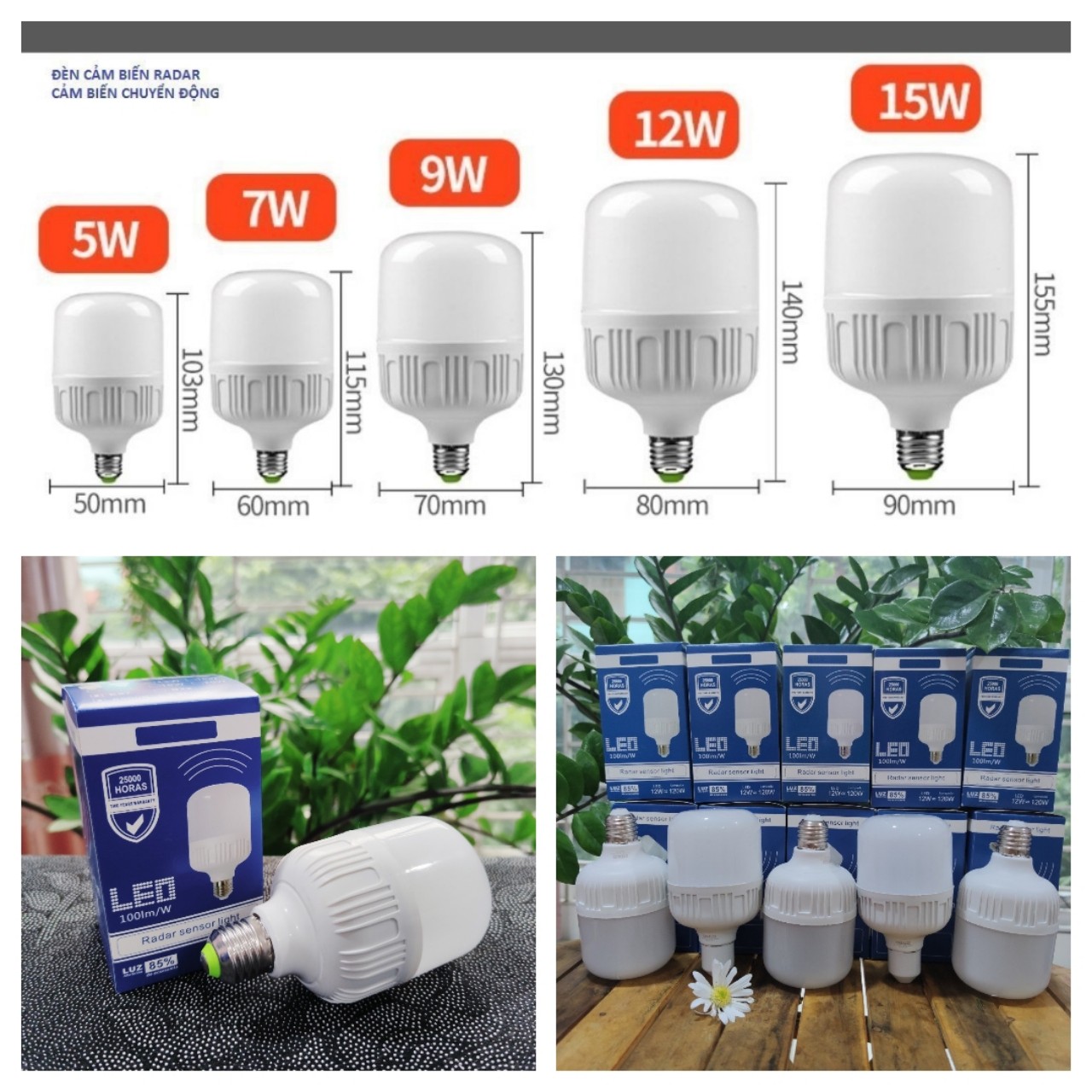 Bóng đèn led cảm biến Radar CR-SMART phát hiện chuyển động, thương hiệu Crealed công suất 5W