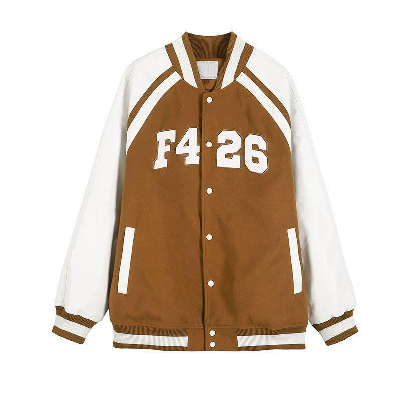 Áo khoác nhung bomber màu nâu F4 26, áo bomber bóng chày hàn quốc F426, Áo khoác bóng chày bomber F426 nhung bông dày unisex nam/nữ