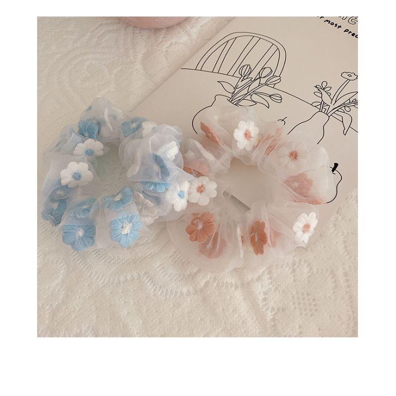 Dây cột tóc scrunchies vải ren hoa thêu xinh xắn