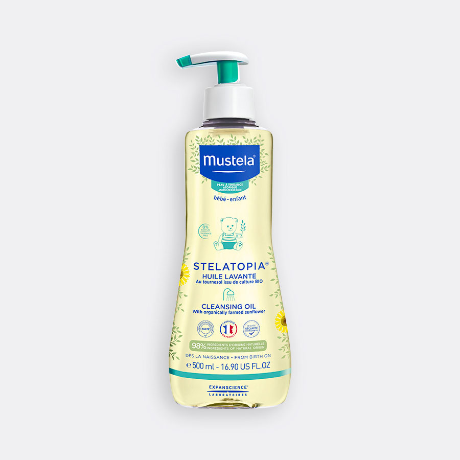 Dầu tắm gội Cho Trẻ Sơ Sinh &amp; Em Bé Da Chàm Thể Tạng Mustela Stelatopia Cleansing Oil 500ml