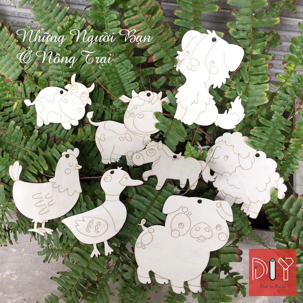 Set Tô Màu Gỗ tặng kèm dây treo chủ đề Động Vật và phương tiện giao thông