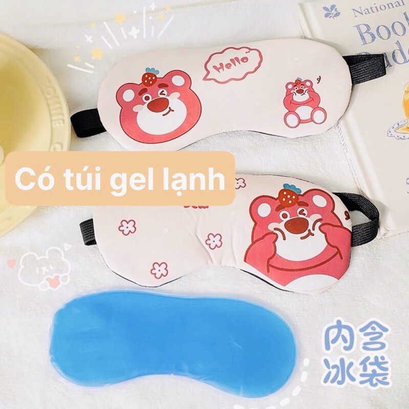 Bịt Mắt Ngủ Hoạ Tiết Gấu Dâu Lotso Có Túi Gel Masage Làm Mát Thư Giãn Mắt - Bịt Mắt Ngủ Gấu Hồng Lotso