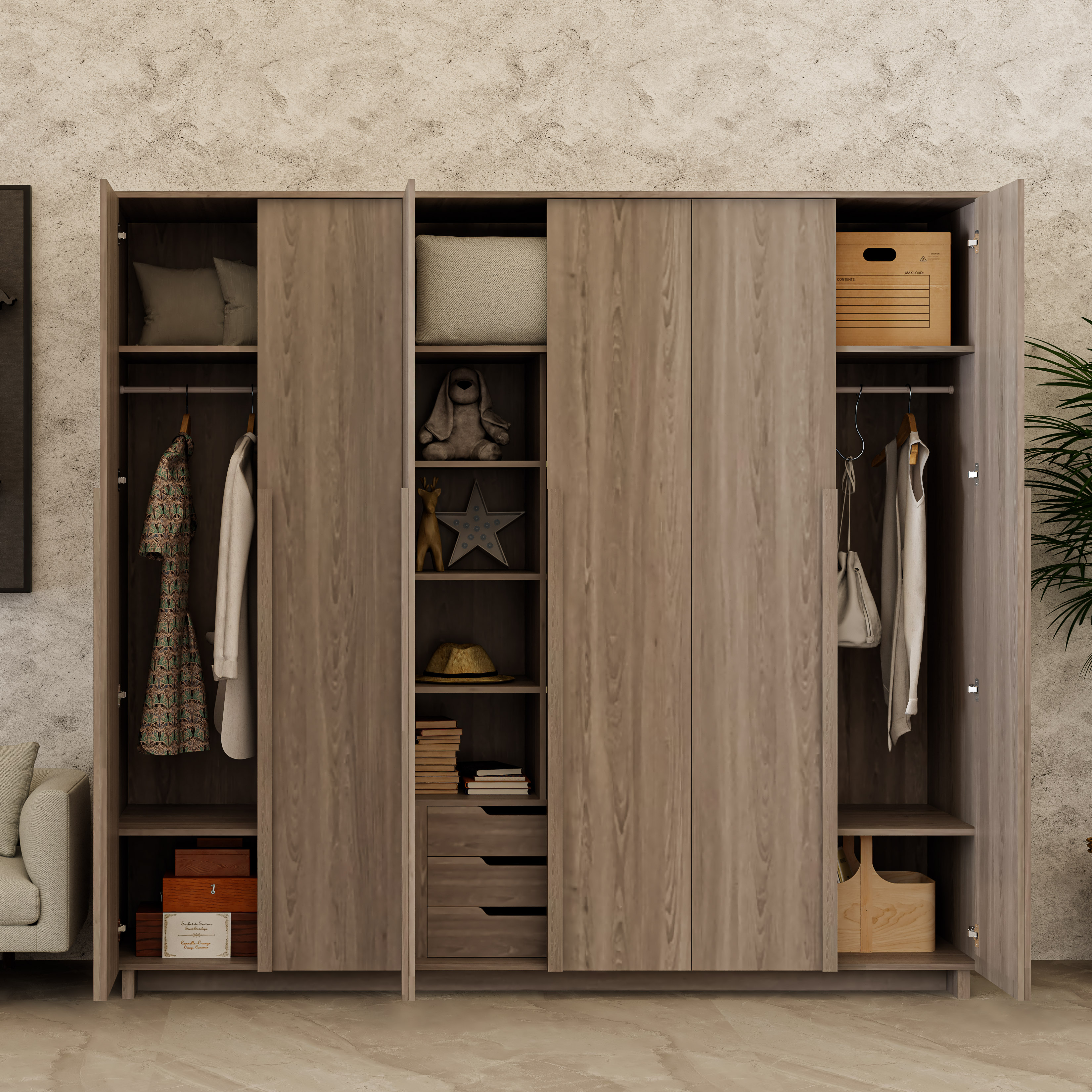[Happy Home Furniture] MAVIS, Tủ quần áo 6 cánh mở, 240cm x 59cm x 220cm ( DxRxC), TCM_161