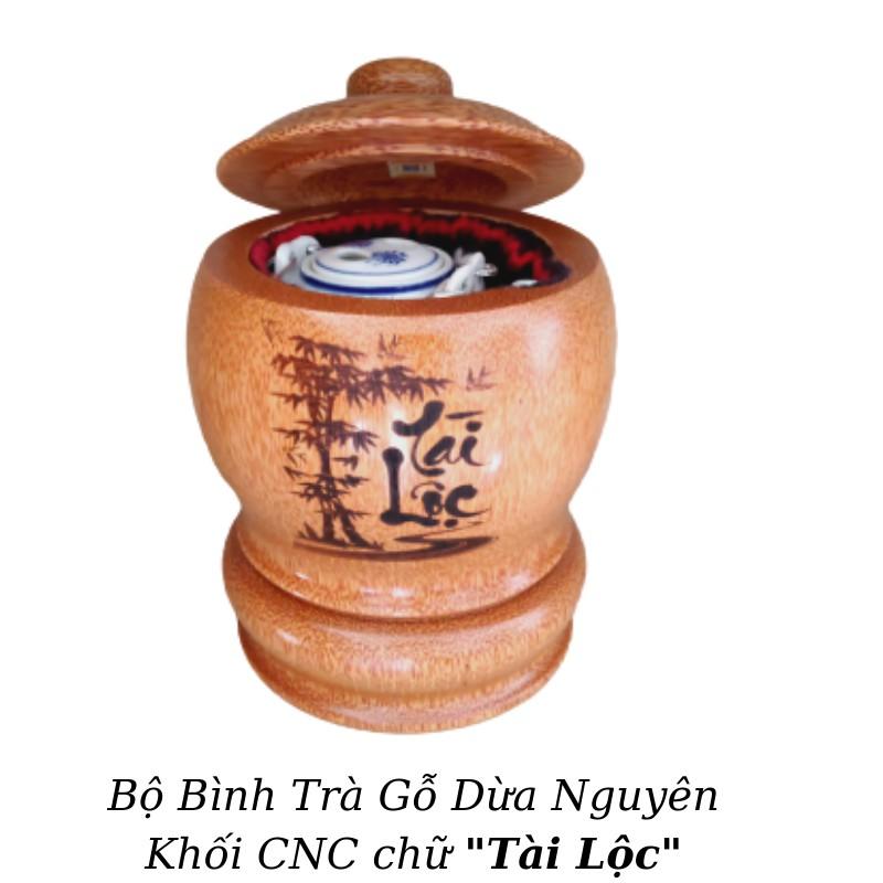 Bộ Bình Trà Gỗ Dừa Có Chân Hoa Văn &quot;Chữ Nhẫn&quot;; &quot;Chữ Gia Đình&quot;; &quot;Chữ Cát Tường&quot;, &quot;Chữ Tài Lộc&quot; - Bình Trà 400 - 700ml