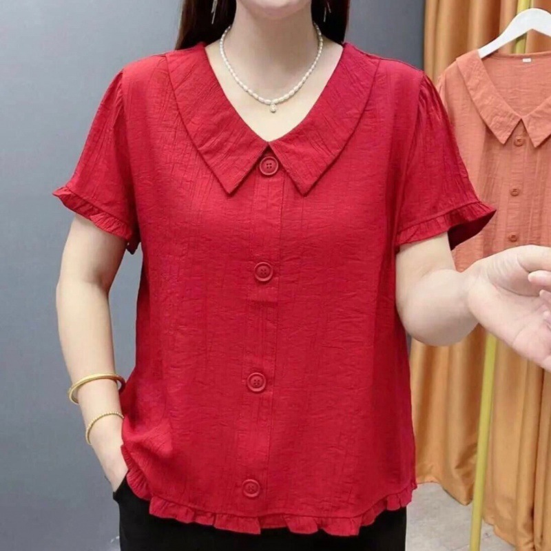 Áo sơ mi nữ tay ngắn, áo kiểu nữ, chất liệu Đũi mềm mát, form trẻ trung, năng động NeSa Shop