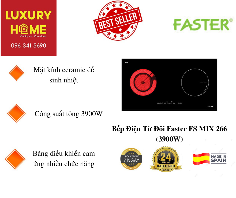 Bếp Điện Từ Đôi Faster FS MIX 266 (3900W) - Hàng chính hãng