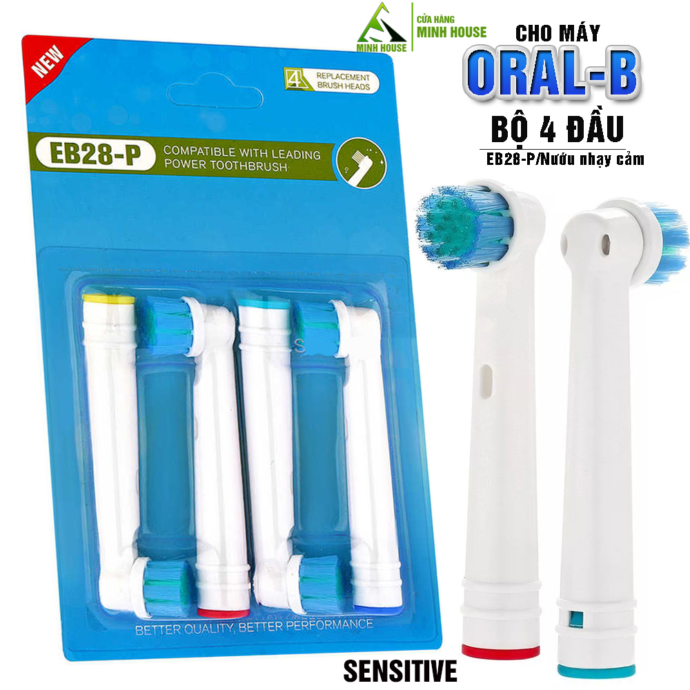 Cho máy Oral B Braun, bộ 4 Đầu Bàn Chải đánh răng điện thay thế MIHOCO EB28-P New Sensitive, làm sạch răng, cho nướu nhạy cảm, BỊ VIÊM