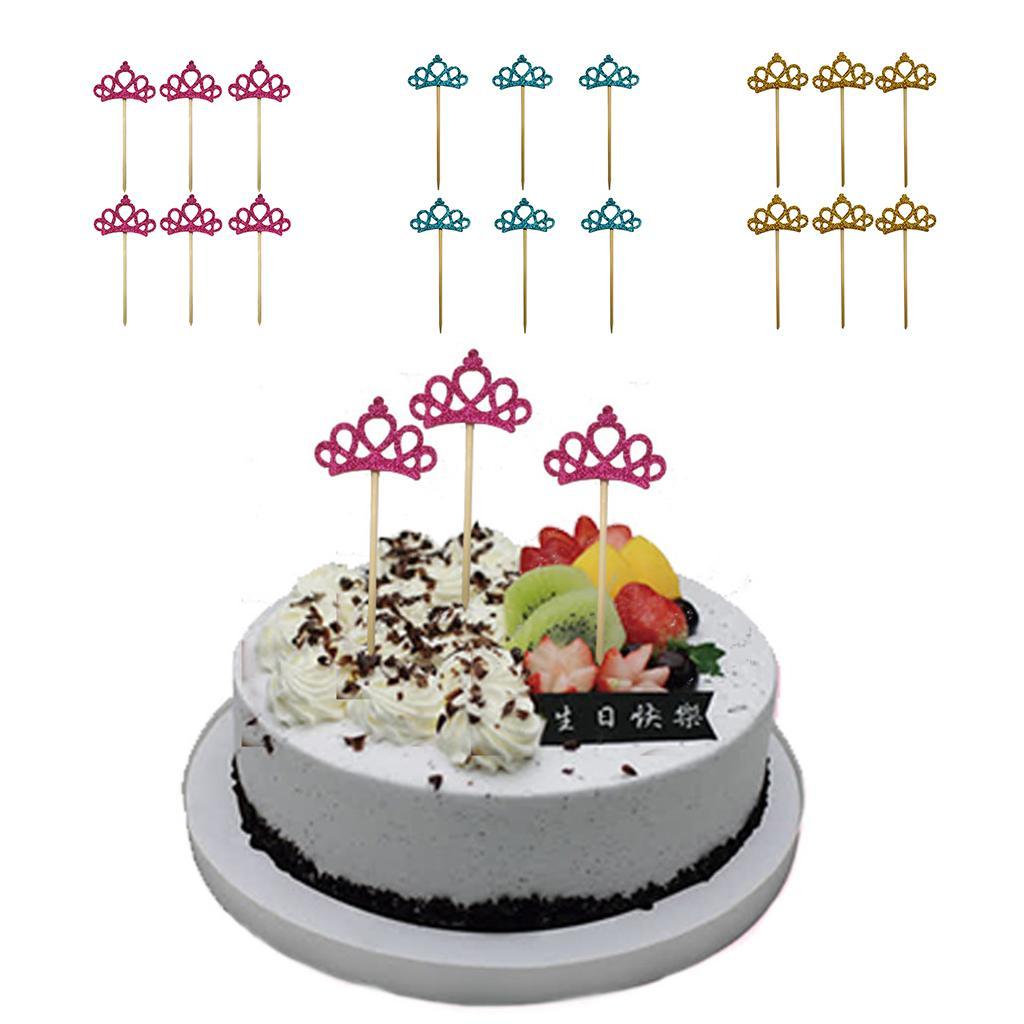 6 Pieces/set Felt Crown Shape Cake Toppers Baby Shower Birthday Wedding Cake Picks Cake Centerpieces
