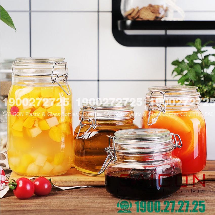 Hũ Thủy Tinh Vuông Nắp Cài Thép 500ml , 750ml , 1000ml | Tùy Chọn Dung Tích