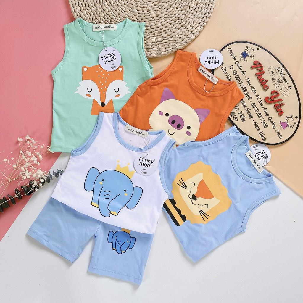 Bộ ba lỗ chất cotton 100% - Bộ ba lỗ minky mom in họa tiết lợn cam cho bé ( cân nặng từ 8-19kg) (1471)