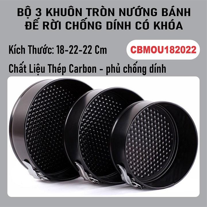 Khuôn Tròn Nướng Bánh Bông Lan Gato Sinh Nhật Chống Dính Đế Rời Có Khóa SET COMBO 3 KHUÔN - CBMOU