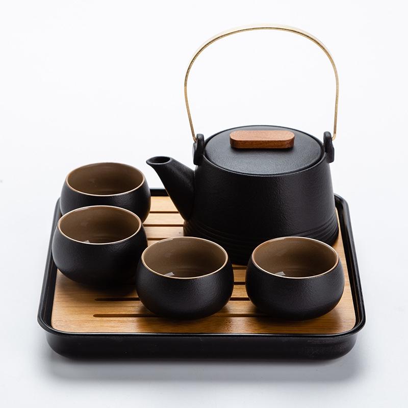 Bộ ấm trà ONGTRE bằng gốm sứ kèm khay và túi tiện lợi dùng cho dã ngoại, du lịch, nhà hàng