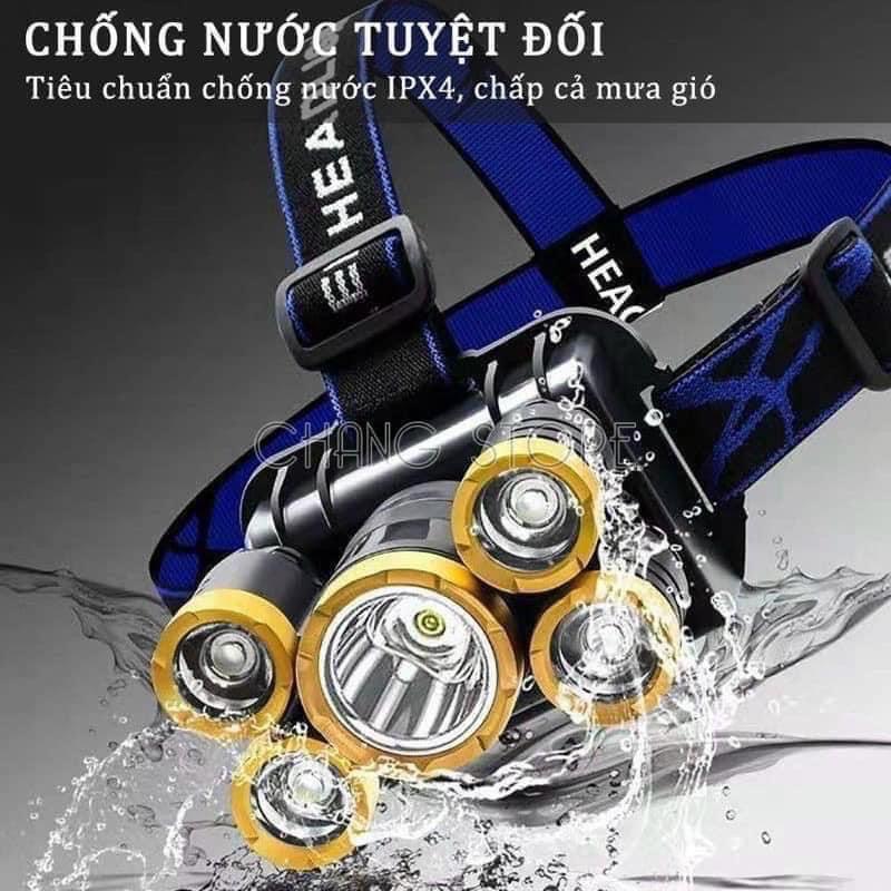 Đèn Pin Đội Đầu Đeo Trán 5 Bóng T6 Siêu Sáng Kèm Pin Sạc Gọn Gàng Tiện Lợi - T2K Shop