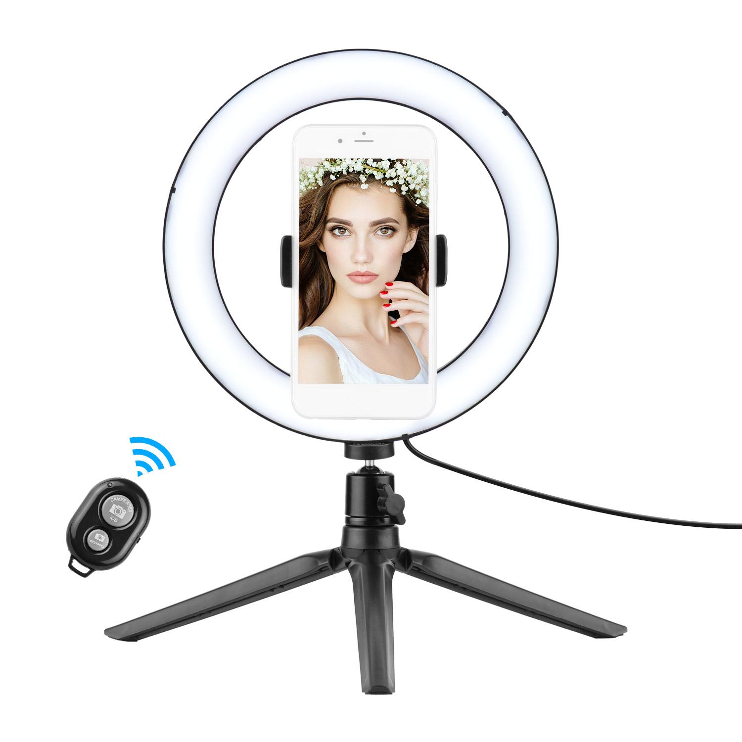 Đèn LED vòng 10 cấp có thể thay đổi màu để bàn chụp ảnh tự sướng với Đường kính 8,6 inch / 22cm 3000-6000K