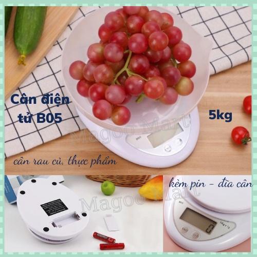 Cân điện tử B05 mini 5kg/ cân điện tử rau rủ, thực phẩm nhà bếp ( kèm pin, đĩa cân )