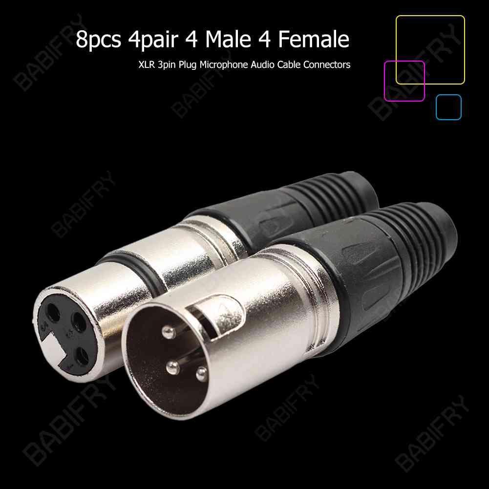 Set 8 Đầu Nối Dây Cáp Âm Thanh Micro 4 Đầu Đực 4 Cái XLR 3Pin
