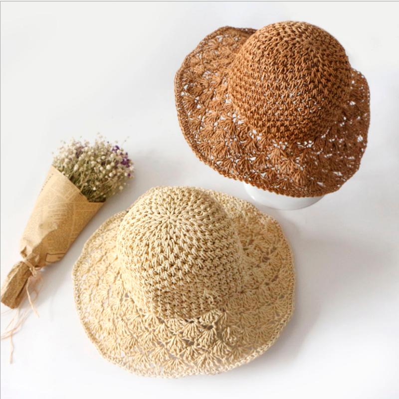 Thời Trang Mùa Hè Tay Gấp Gọn Strawhat Hat Lớn Cùng Vintage Handmade Móc Rơm Bện Chống Nắng Cho Nón