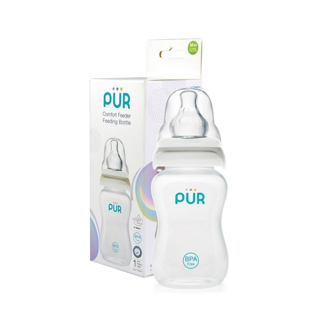 Combo 3 bình sữa Pur Comfort Feeder 60ml 120ml 250ml, cổ thường, núm ti có van chống đầy hơi - tặng gói khăn ướt 20 tờ