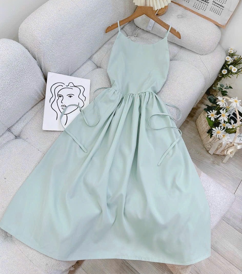 ĐẦM MIDI DÀI SUÔNG 2 DÂY MÀU PASTEL TRƠN XẾP LY XÒE MAXI DẠO PHỐ ĐI TIỆC ĐI BIỂN ĐI CHƠI