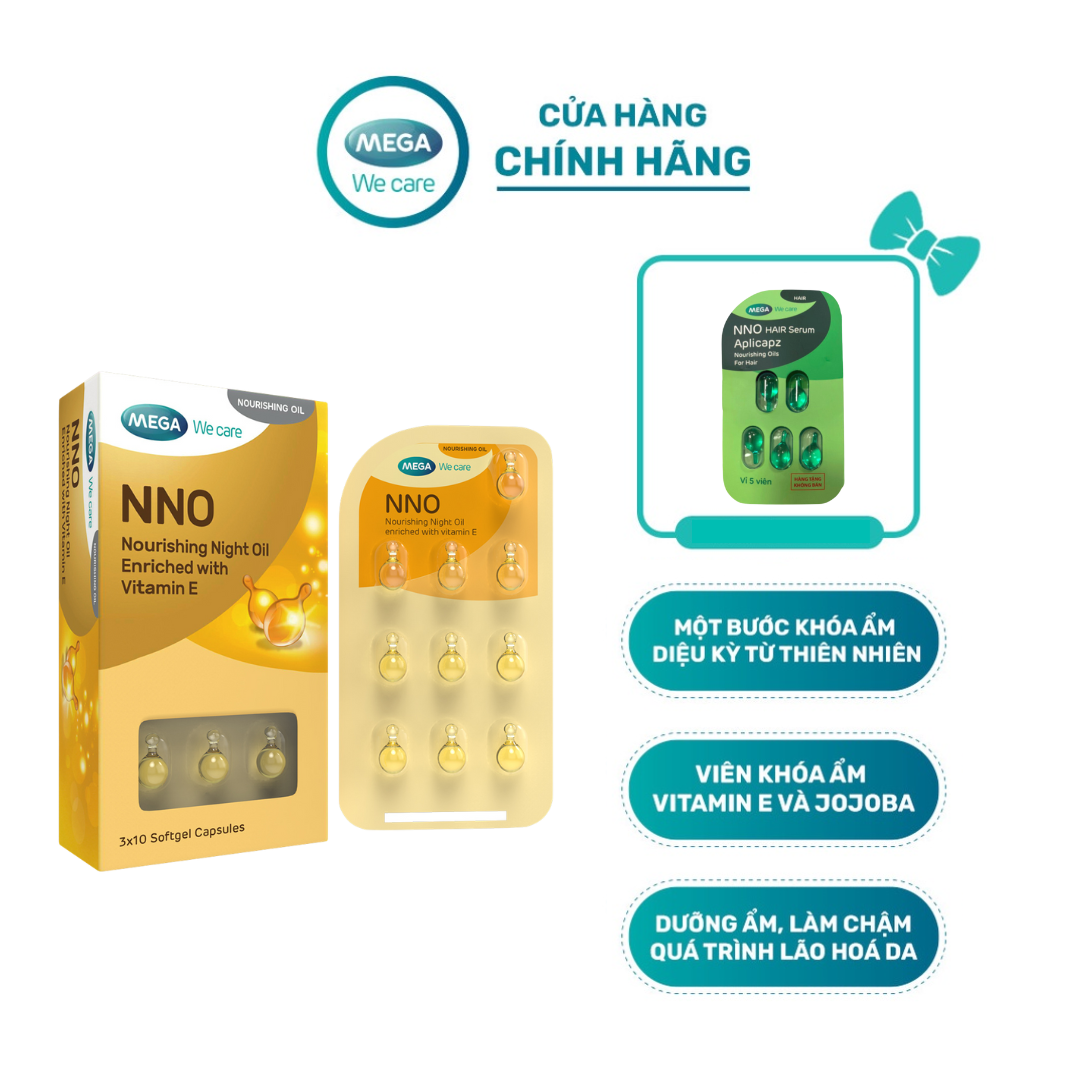 [CHÍNH HÃNG] - NNO Nourishing Night Oil (Hộp 30 viên)  tặng  1 Vỉ NNO Hair- Dưỡng Ẩm Da Ban Đêm