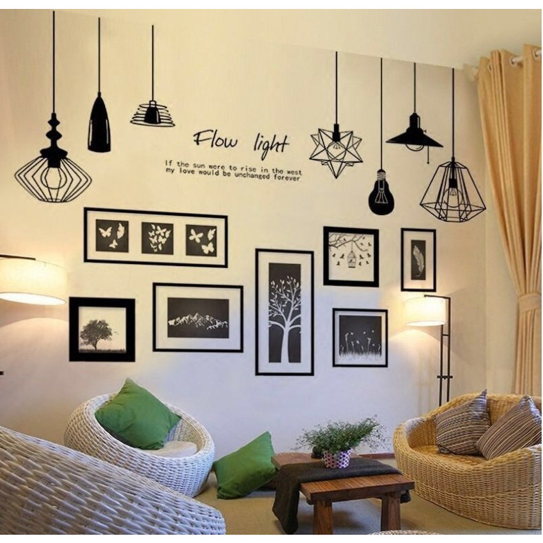 Decal dán tường Chùm đèn flow light và khung ảnh photo - HP403