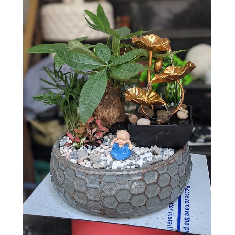 Thác nước phong thủy hoa sen kim loại sang trọng trang trí decor nhà cửa siêu xinh cao 28 cm