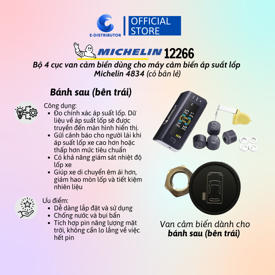 Bộ 4 van cảm biến máy cảm biến áp suất lốp ô tô Michelin 4834 - Hàng chính hãng