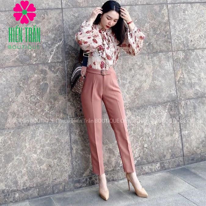 Quần baggy nữ Hiền Trần BOUTIQUE cạp cao chất vải cao cấp đồ công sở đai ô vuông form dáng đẹp