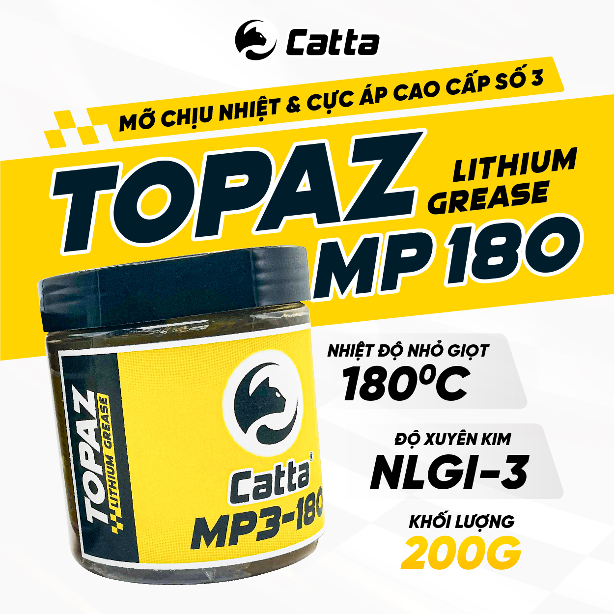 Mỡ Bò Chịu Nhiệt 180 độ CATTA TOPAZ MP3 180 Hộp 200G-500G (mỡ màu vàng)