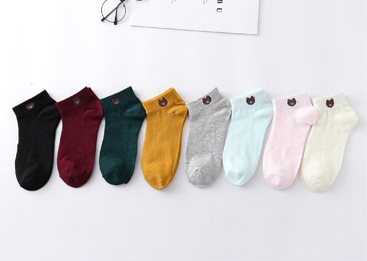 Vớ nữ cổ thấp thêu hình gấu dễ thương - Combo 10 đôi