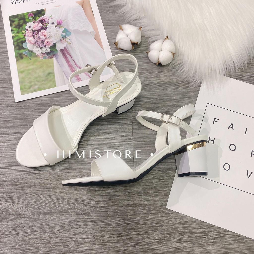 Giày sandal nữ big size trơn gót vuông màu trắng  HIMISTORE