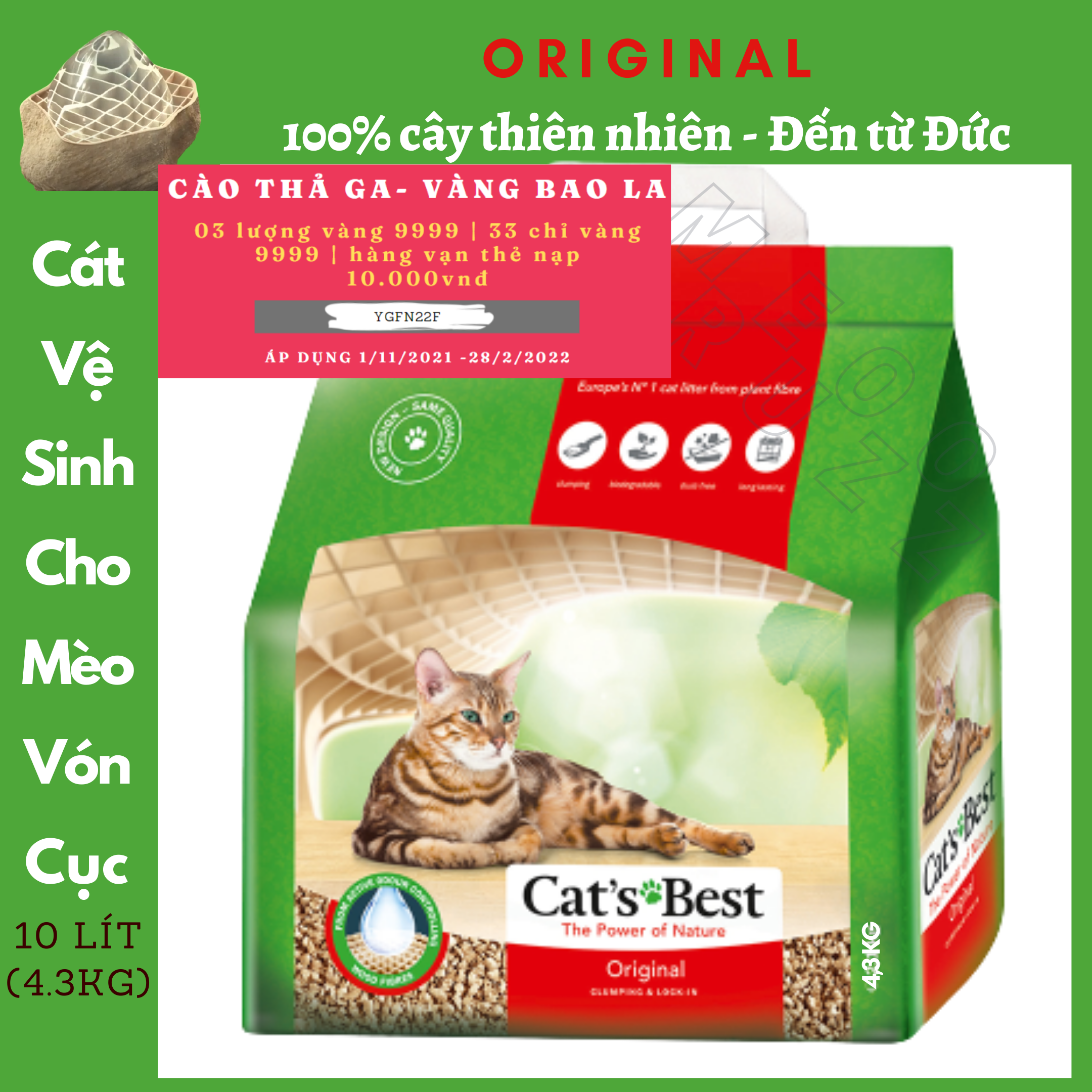 CÁT VỆ SINH HỮU CƠ CHO MÈO VÓN CỤC KHỬ MÙI VÀ VI TRÙNG CAT’S BEST ORIGINAL