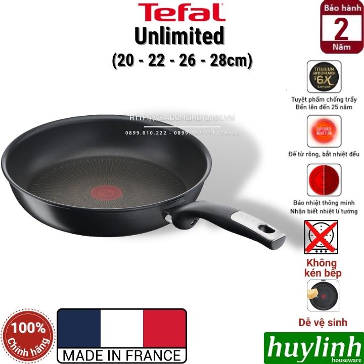 Chảo chiên chống dính đáy từ Tefal Unlimited 20cm - 22cm - 26cm - 28cm dùng cho mọi loại bếp - Sản xuất tại Pháp - Hàng chính hãng