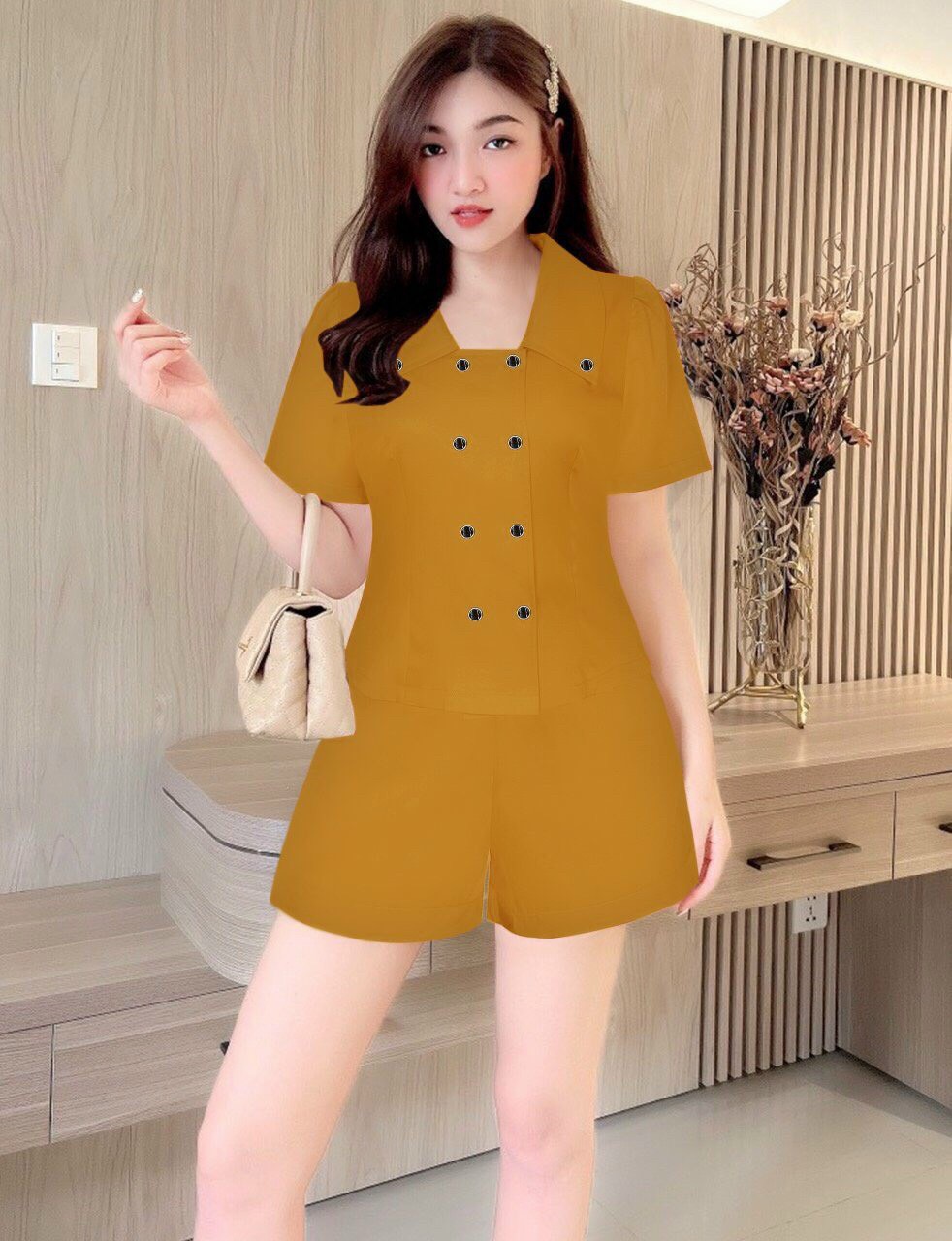 SÉT NGUYÊN BỘ QUẦN SHORT PHỐI NÚT SANG CHẢNH